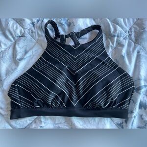 Athleta Bikini Top Womens 34 B/C Black Chevron High Neck Swimming Top Cross Back
